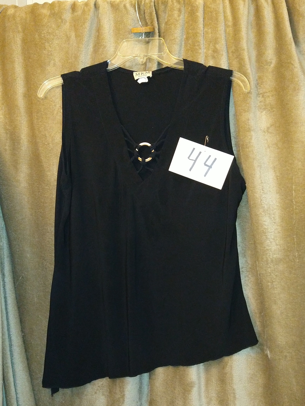 Michael Kors Black V-Neck Sleeveless Tank with Gold Ring Detail, Size 1X